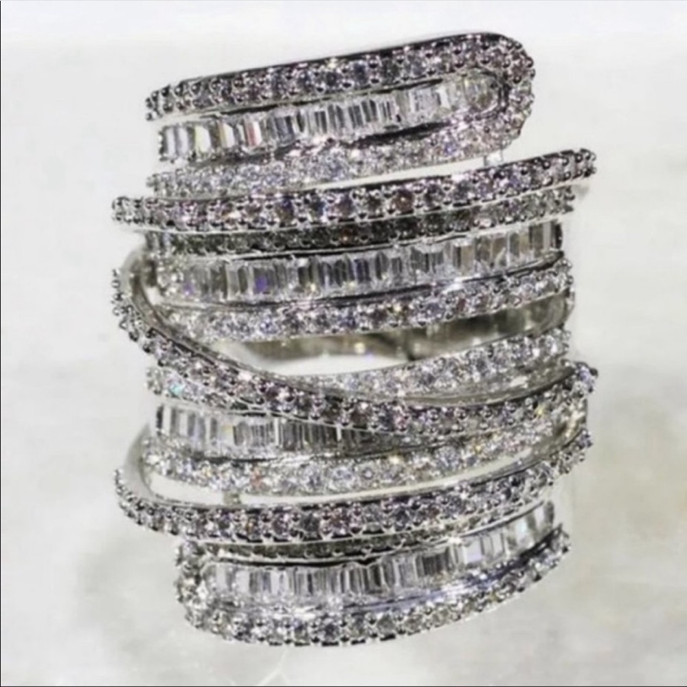 NEW LUXURY 925 SIlVER  BAGUETTE 6.4 CT DIAMOND RING